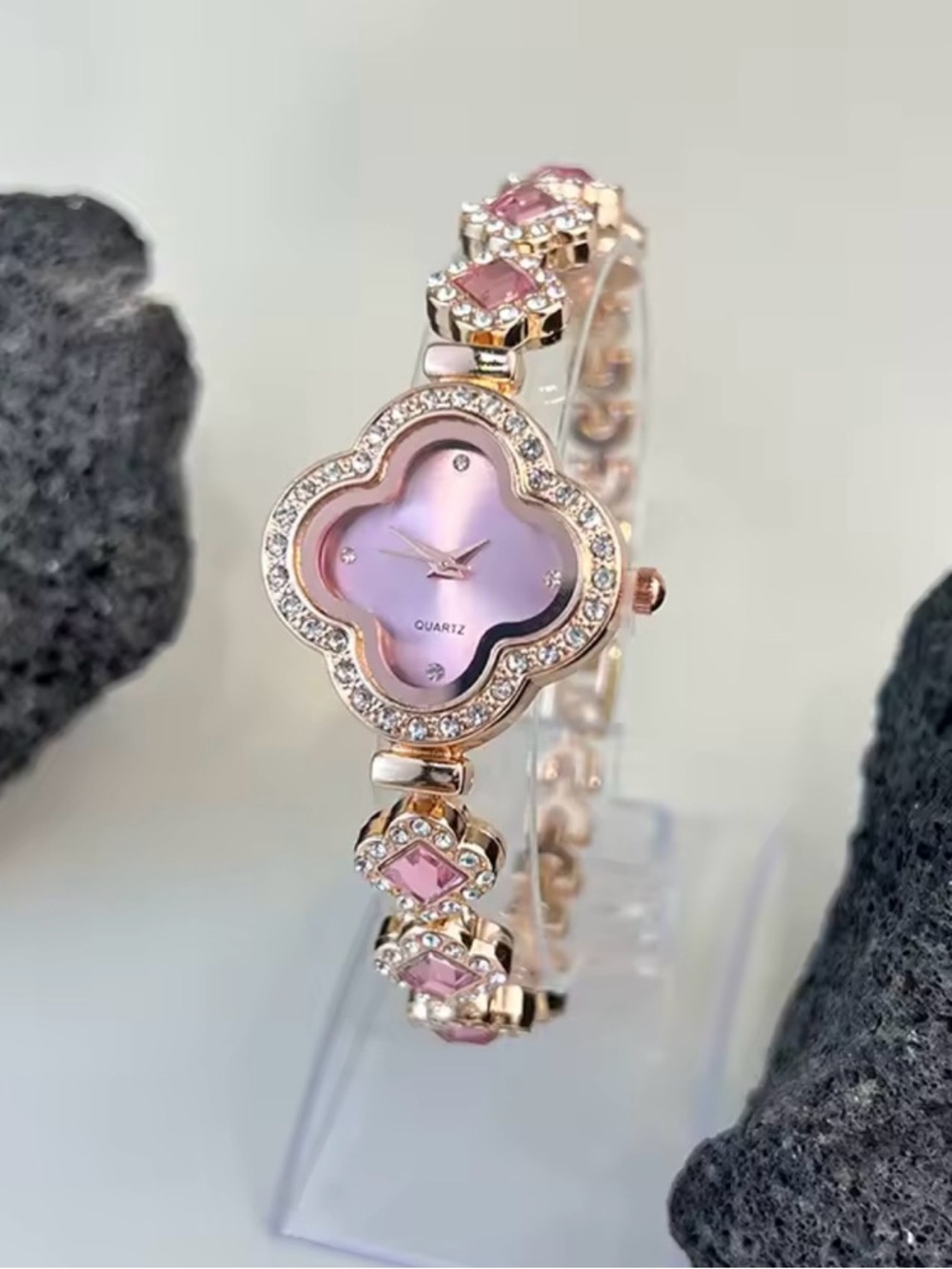 Macy's Rose Gold Bracelet Watch with Pink Clover Dial